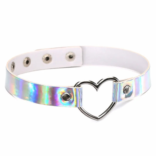 Holographic Heart Choker Necklace - Gothic Fashion Jewelry for Raves & Festivals