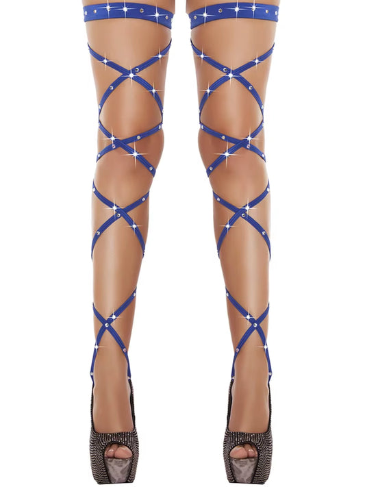 Ravishing Rhinestone-Embellished Transparent Fishnet Thigh-High Stockings for Unforgettable Rave Elegance