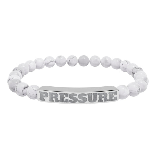 Engraved 'PRESSURE' Natural Stone Stretch Bracelet — Beaded Bar Bracelet for Men & Women