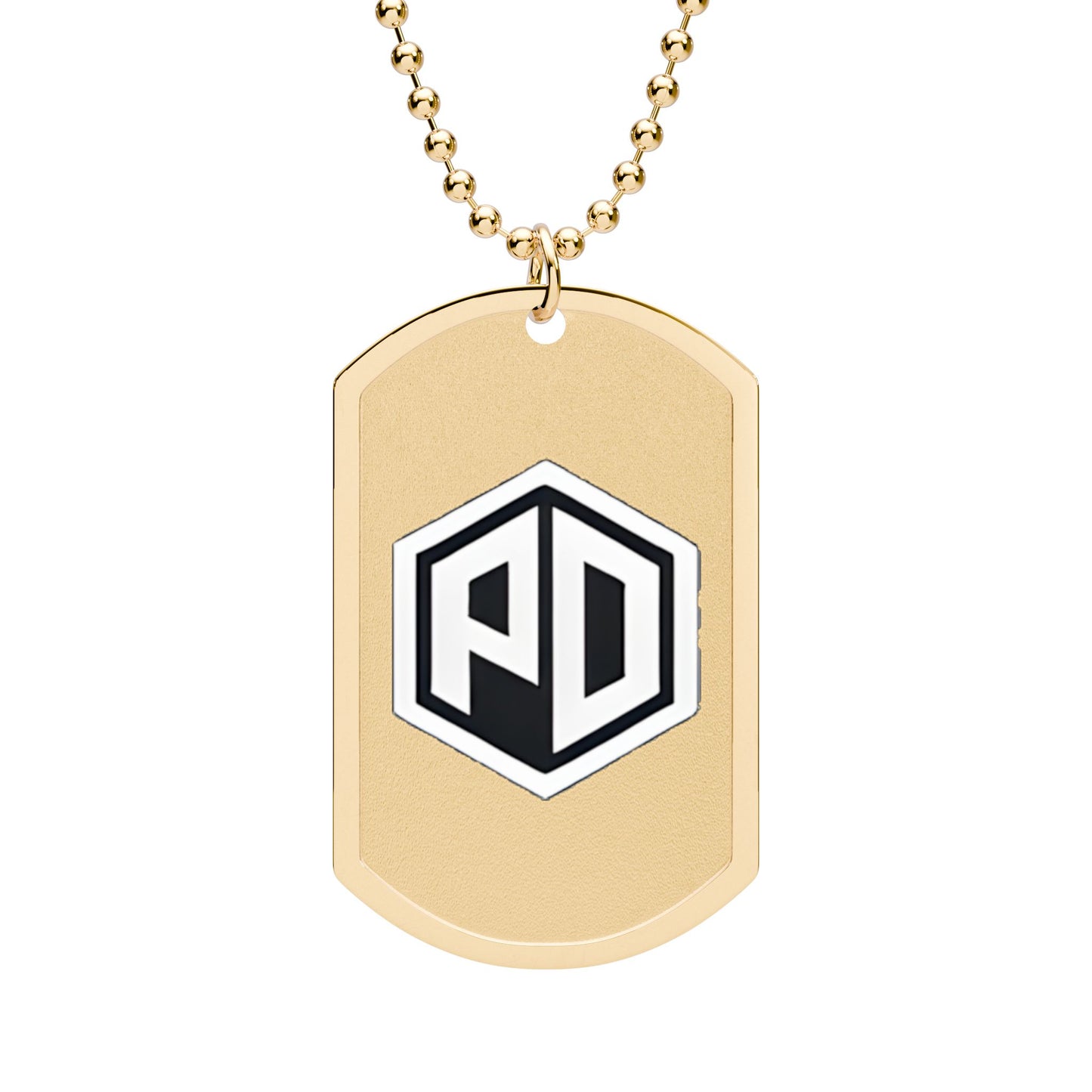 Hexagon PD Logo Dog Tag Necklace — Engraved Military-Style Pendant