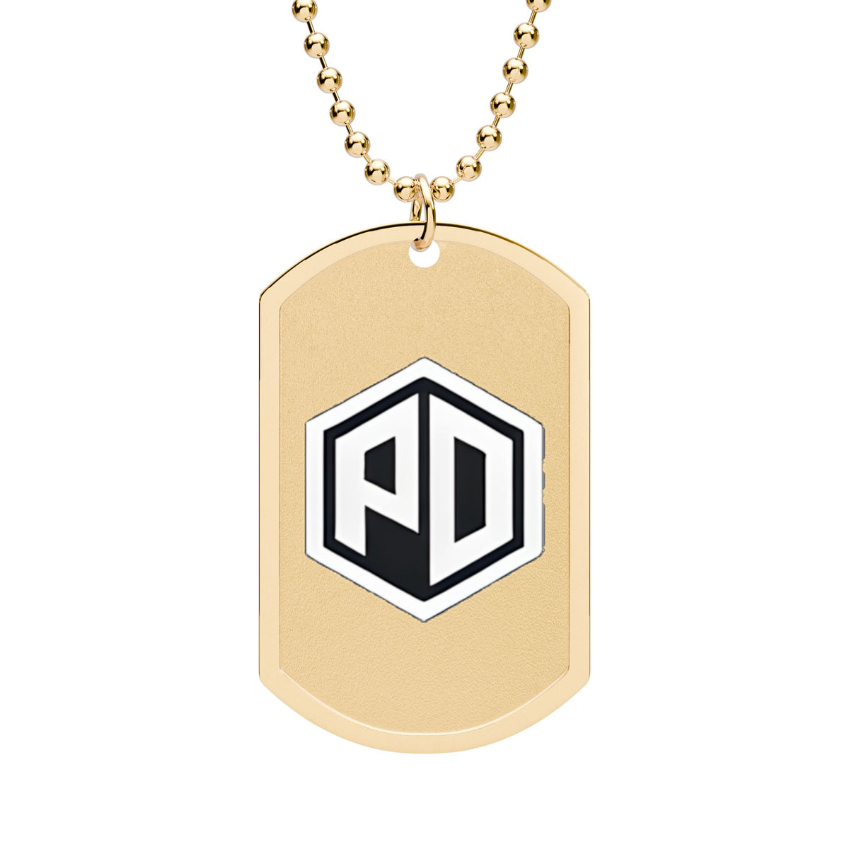 Hexagon PD Logo Dog Tag Necklace — Engraved Military-Style Pendant