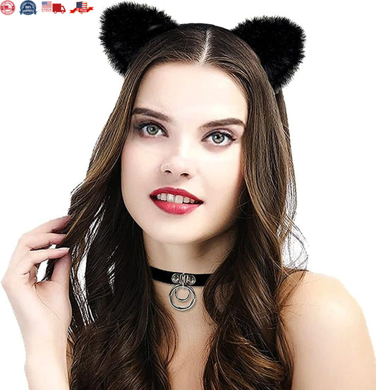 Halloween Cat Costume Set - Black Ears & Tail Accessories for Purr-fect Party Fun!
