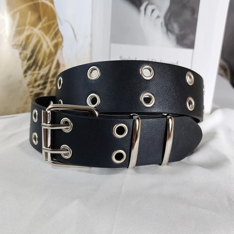 Unisex punk gothic jeans belt with chain accents and waist corset style, showcasing high-quality metal detailing.