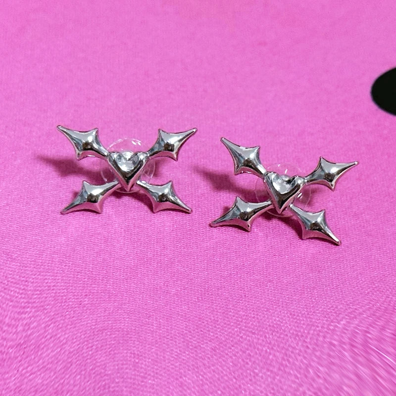 Punk Jewelry Irregular Dagger Thorns Heart Stud Earrings for Women Korean Fashion Charms Earrings Goth Accessories
