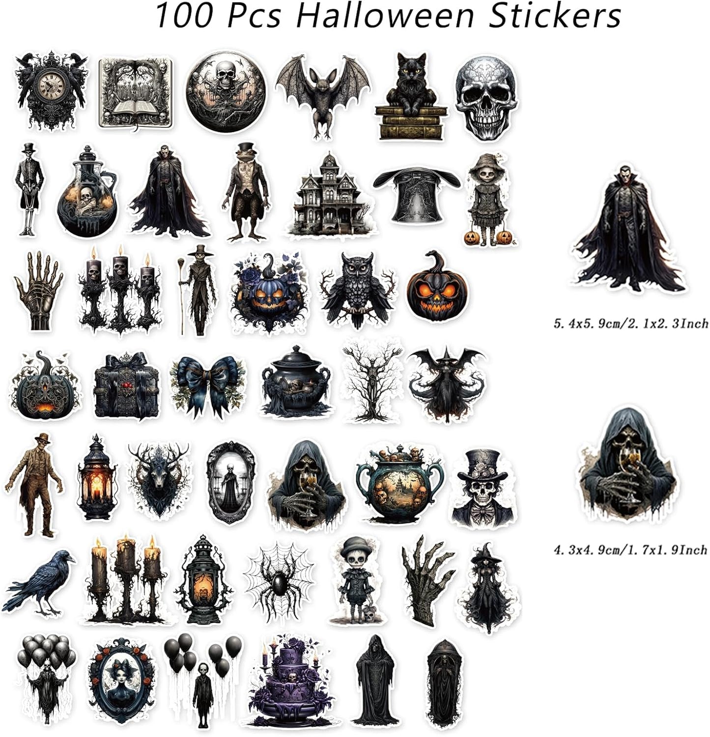 100 Pcs Goth Stickers, Retro Horriblr Skull Stickers for Adult, Scrapbook, Junk Journal, Collages, Decoration, Waterproof Vinyl Stickers for Laptop, Window, Water Bottles