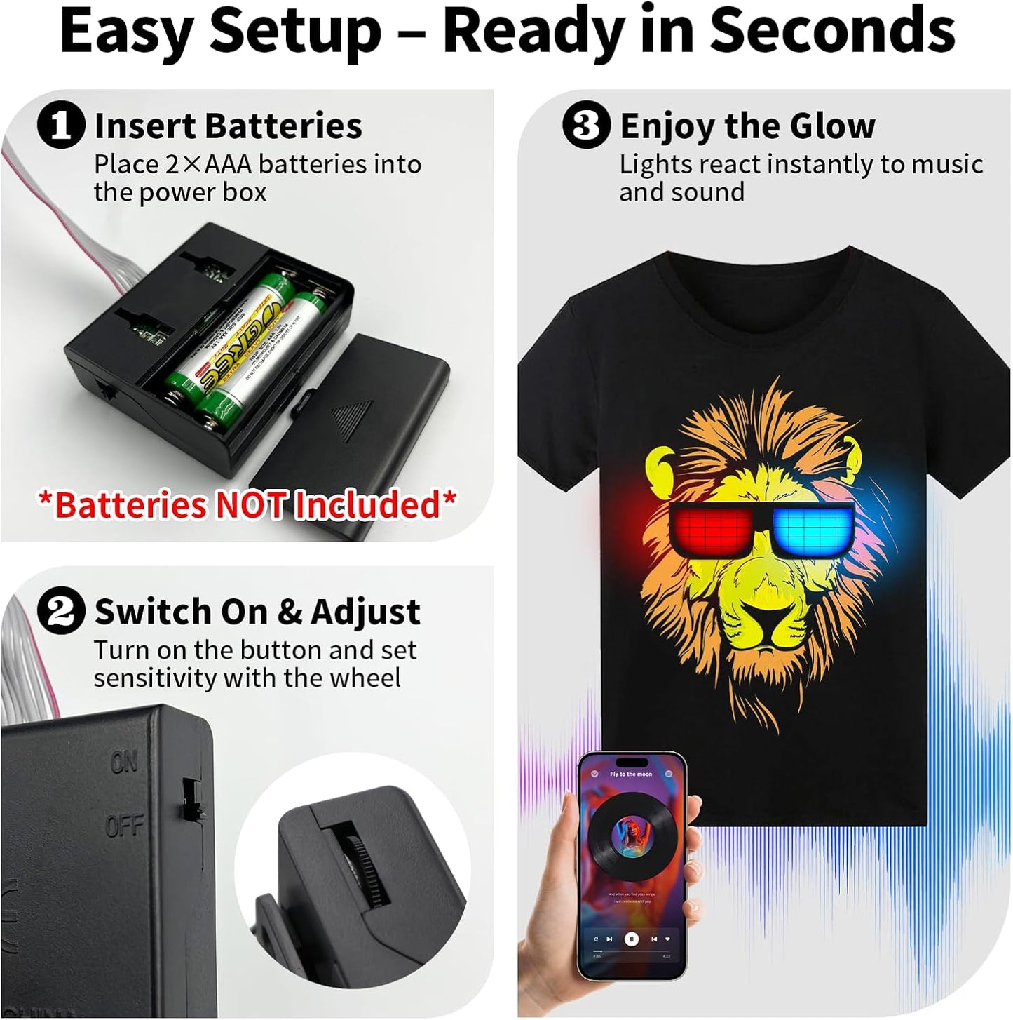 Glow in the Dark Sound-Activated LED T-Shirt for Men - Perfect for Raves, Parties, Concerts, and Halloween Events!
