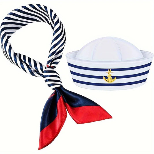Chic White Beach Sailor Hat Set for Women - Ideal for Rave Festivals and Cruise Adventures!