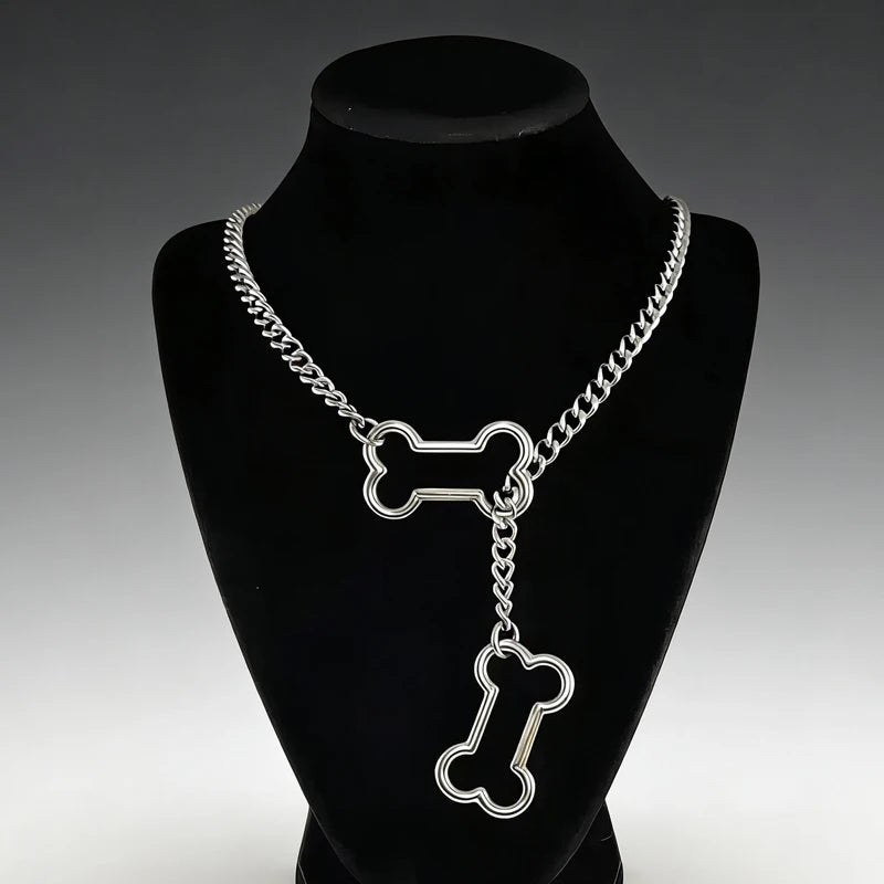 Punk Charms Chain Bone Pendant Necklace for Women Korean Fashion Goth Geometric Necklace Hip Hop Grunge Accessories Jewelry