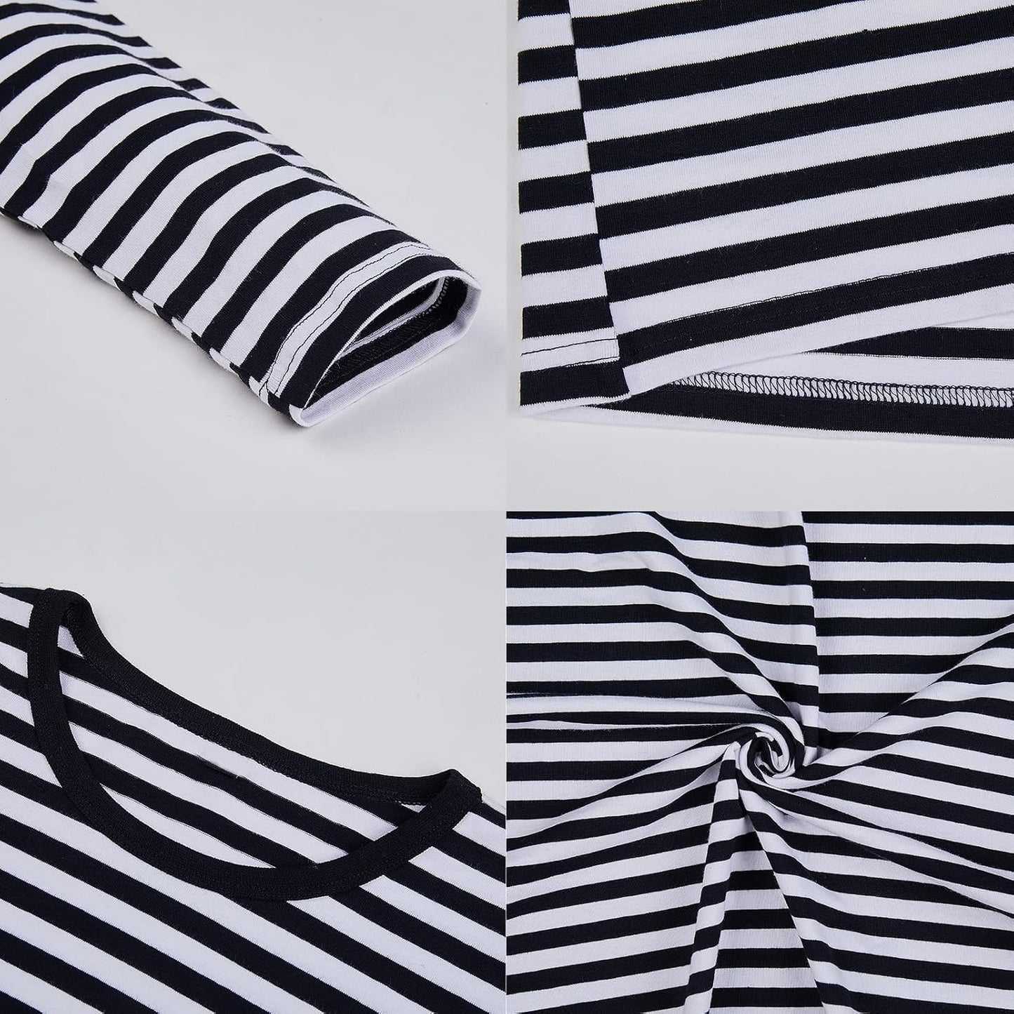 Mens Shirt Striped Black White Cotton Spandex Crewneck Long Sleeve Basic Pullover Stripe Casual Crew Tee Shirt