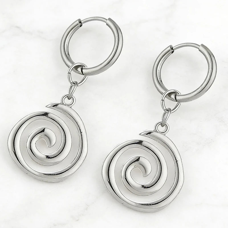Grunge Jewelry Stainless Steel Swirl Earrings Cool Korean Charms Hoop Earrings for Women Goth Fashion Accessories Cute Punk