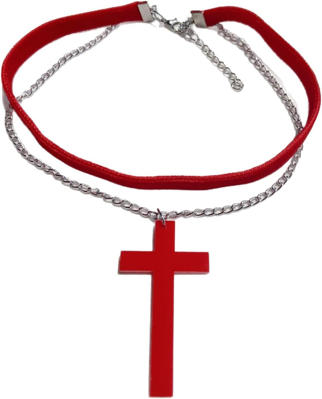 Gothic Cross Necklace for Women Snowflake Red Black Velvet Cross Choker Punk Vintage Pendant Necklace Halloween Layered Goth Costume Jewelry