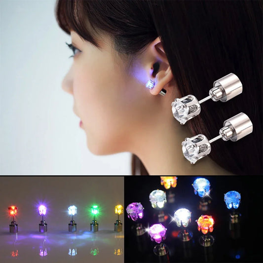 Glow in the Dark 2PCS Zircon LED Stud Earrings for Men & Women - Ideal for Raves, Weddings, and Parties!