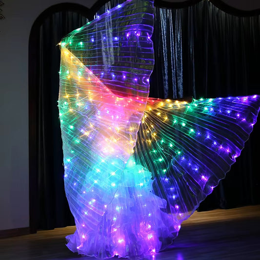 Dazzling Glow-in-the-Dark LED Butterfly Wing Cloak & Fans for Stunning Dance Performances and Carnival Parties