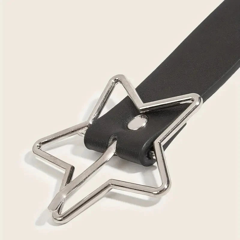 Y2K Punk star eyelet black rivet belt made of goth-style PU leather, featuring metal rivets, for jeans and pants.
