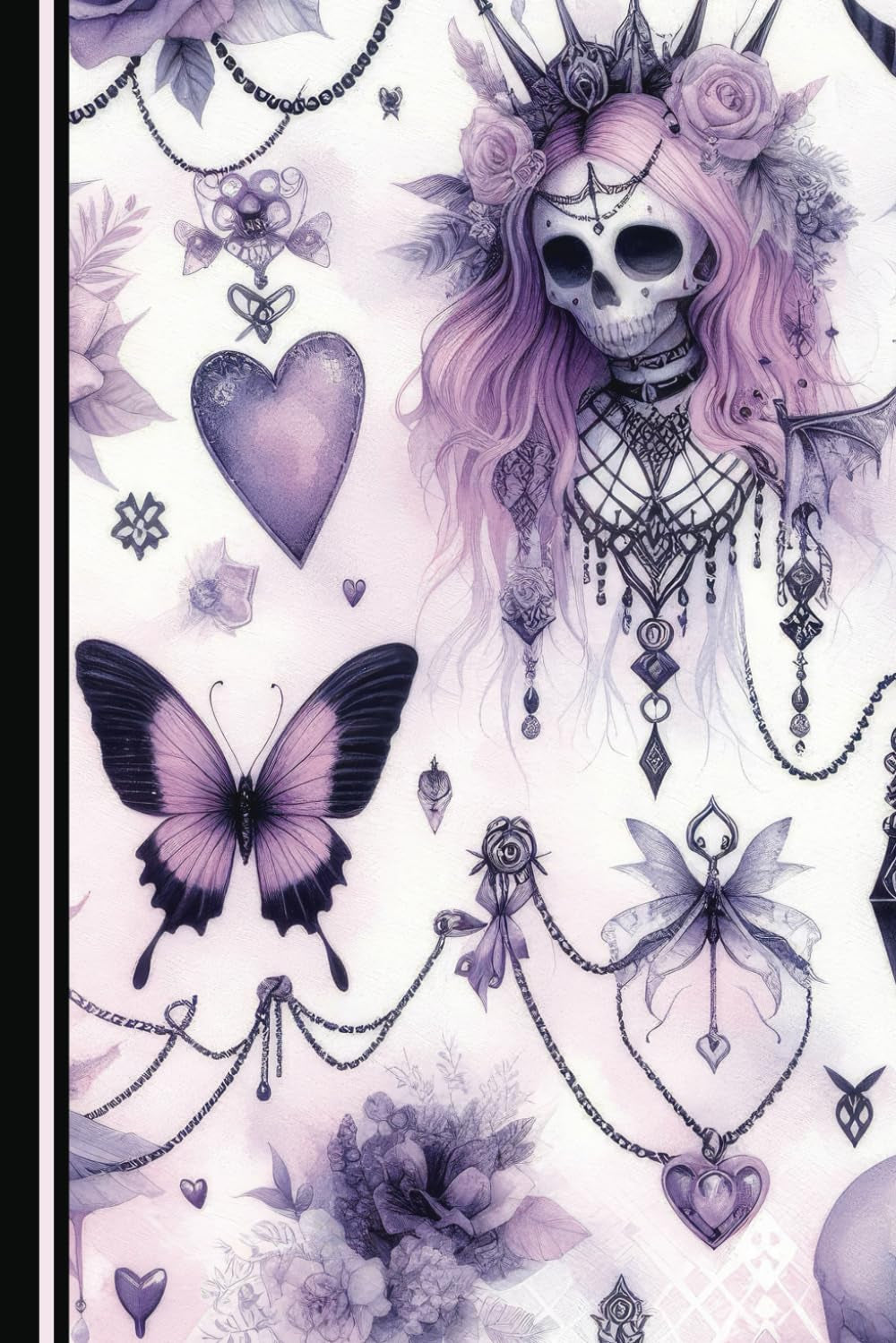 Pastel Goth Skull Cover Notebook: 6X9 Inch Wide Ruled Gothic Style Diary with Creepy Illustrations and Blank Journal Pages