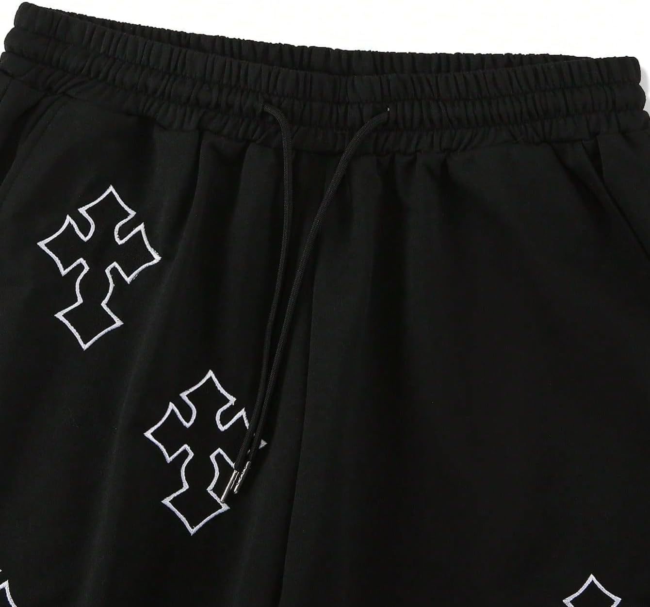 Men's Goth Cross graphic workout shorts from VIPWOLF with drawstring waist, ideal for running and training.