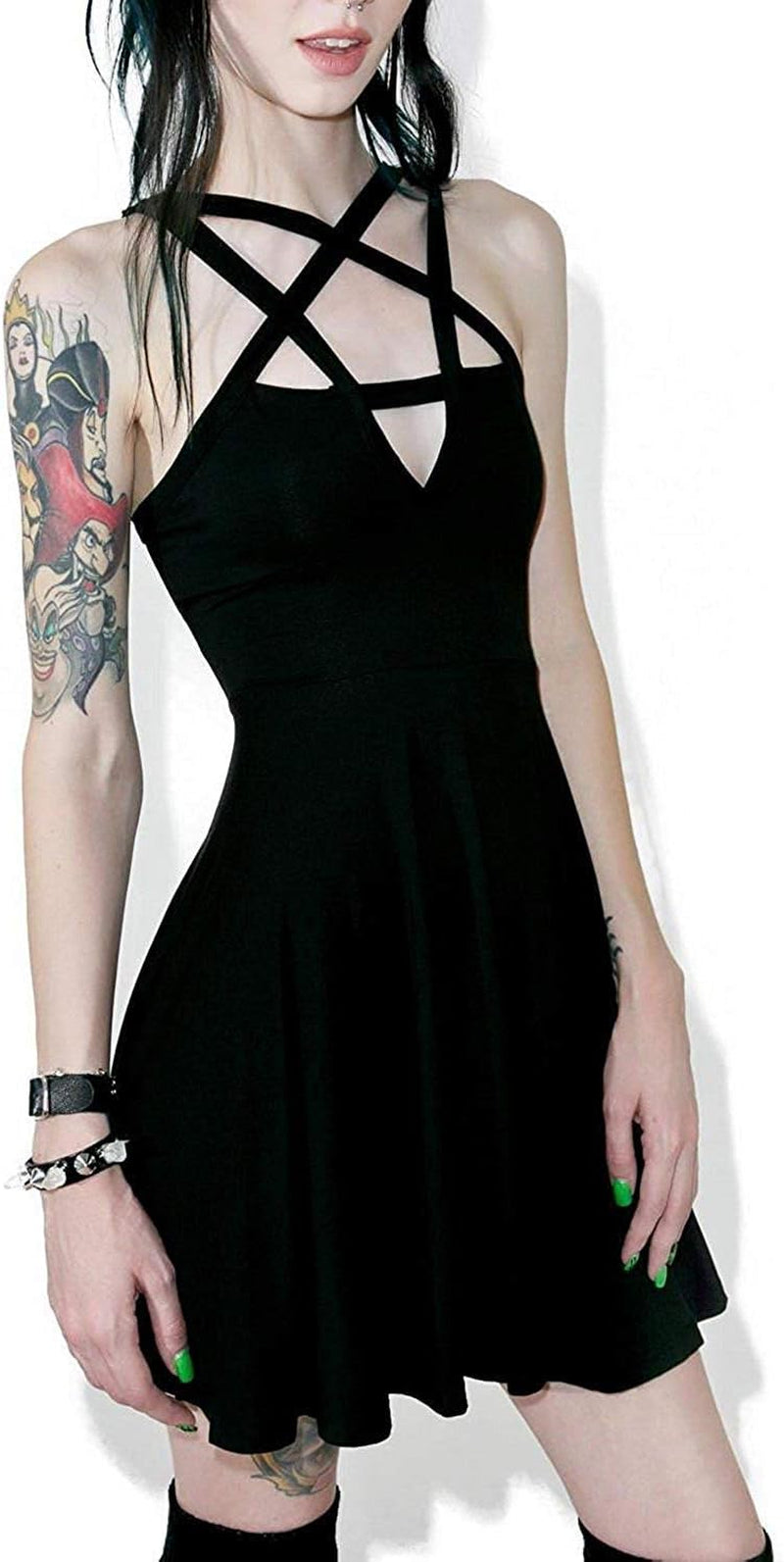 Gothic vintage dress for women by LadayPoa featuring elegant casual style with intricate black lace and flowing fabric.