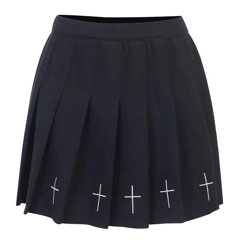 Y2K goth plaid pleated mini skirt for women featuring high waist and kawaii harajuku aesthetic, perfect for summer streetwear.