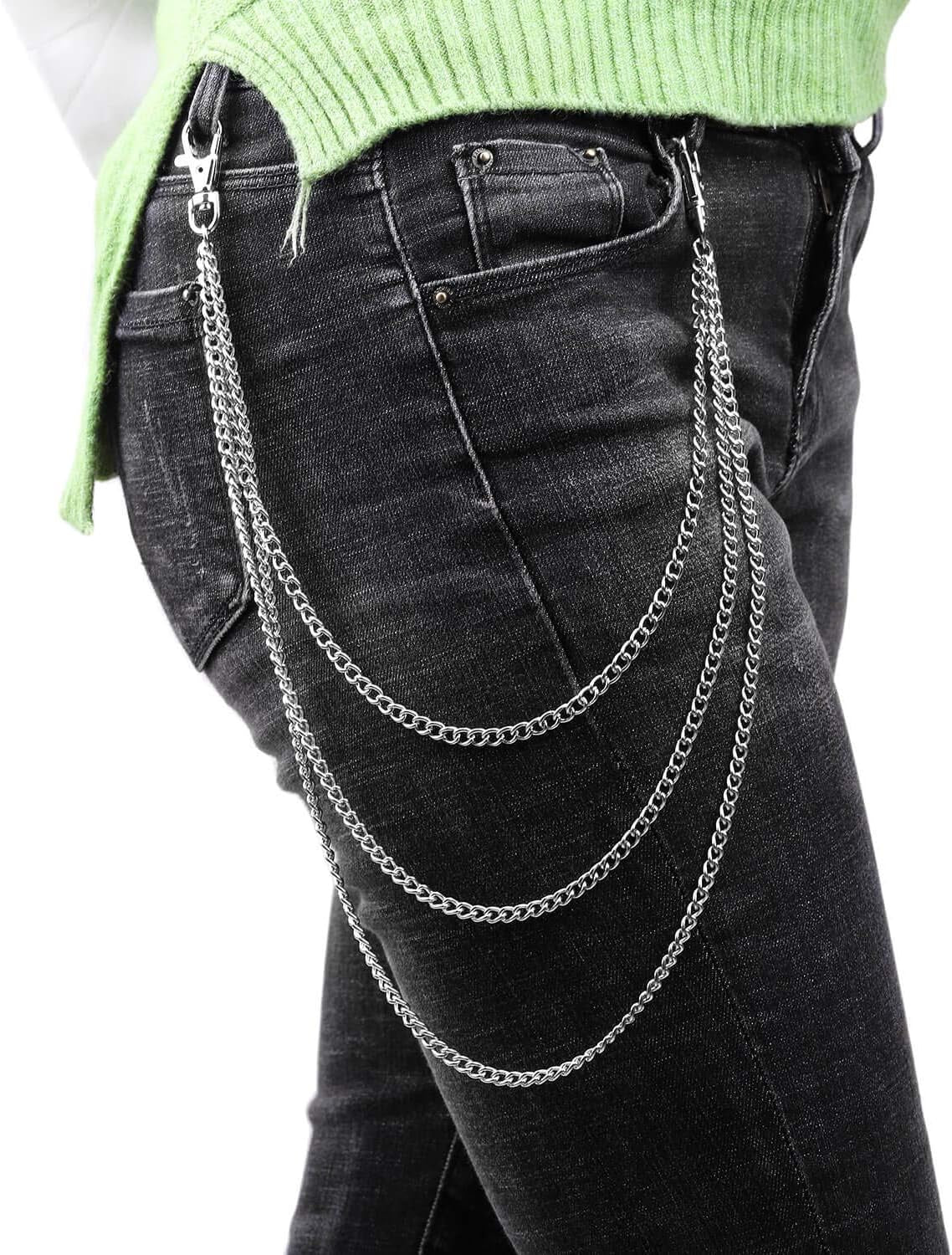 Anezus 3-piece trendy belt chain set with wallet and pocket chains, stylish accessories for all fashion styles.