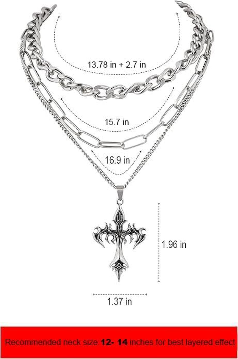 Gothic layered cross choker necklace by Sacina featuring dark, edgy design, perfect for emo, grunge, and Halloween fashion styles.