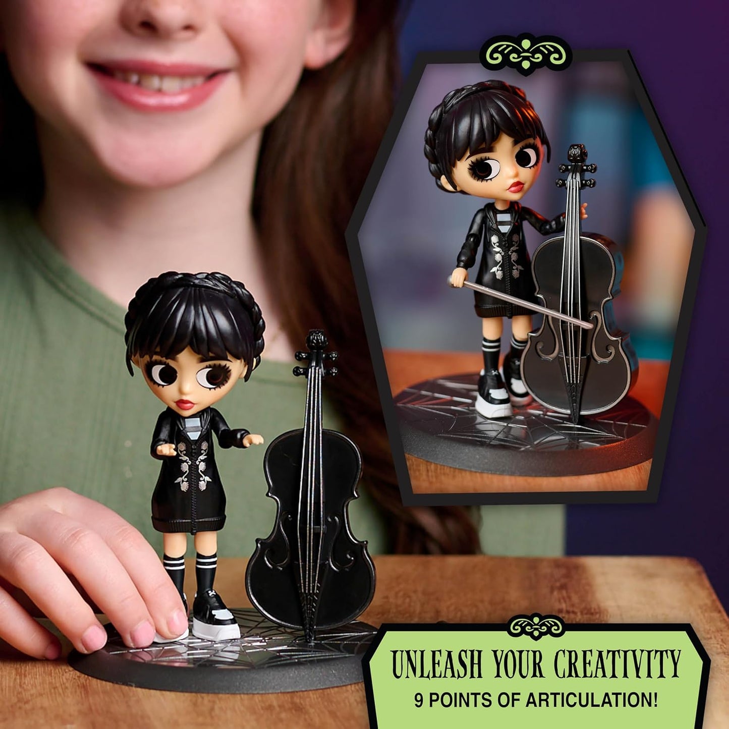 WEDNESDAY Deluxe 6-Inch Articulated Figure, 11-Pieces, Interchangeable Face Plates and Fashion, Customizable Collectible Figurine, Kids Toys for Ages 3 up by