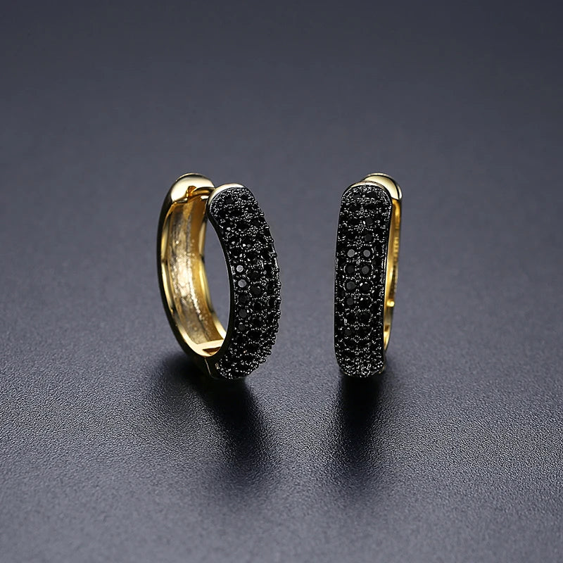 Charm Hip Hop CZ round Hoop Earring for Men Goth Black Cubic Zirconia Iced Cut Crystals Korean Fashion Trendy Accessories