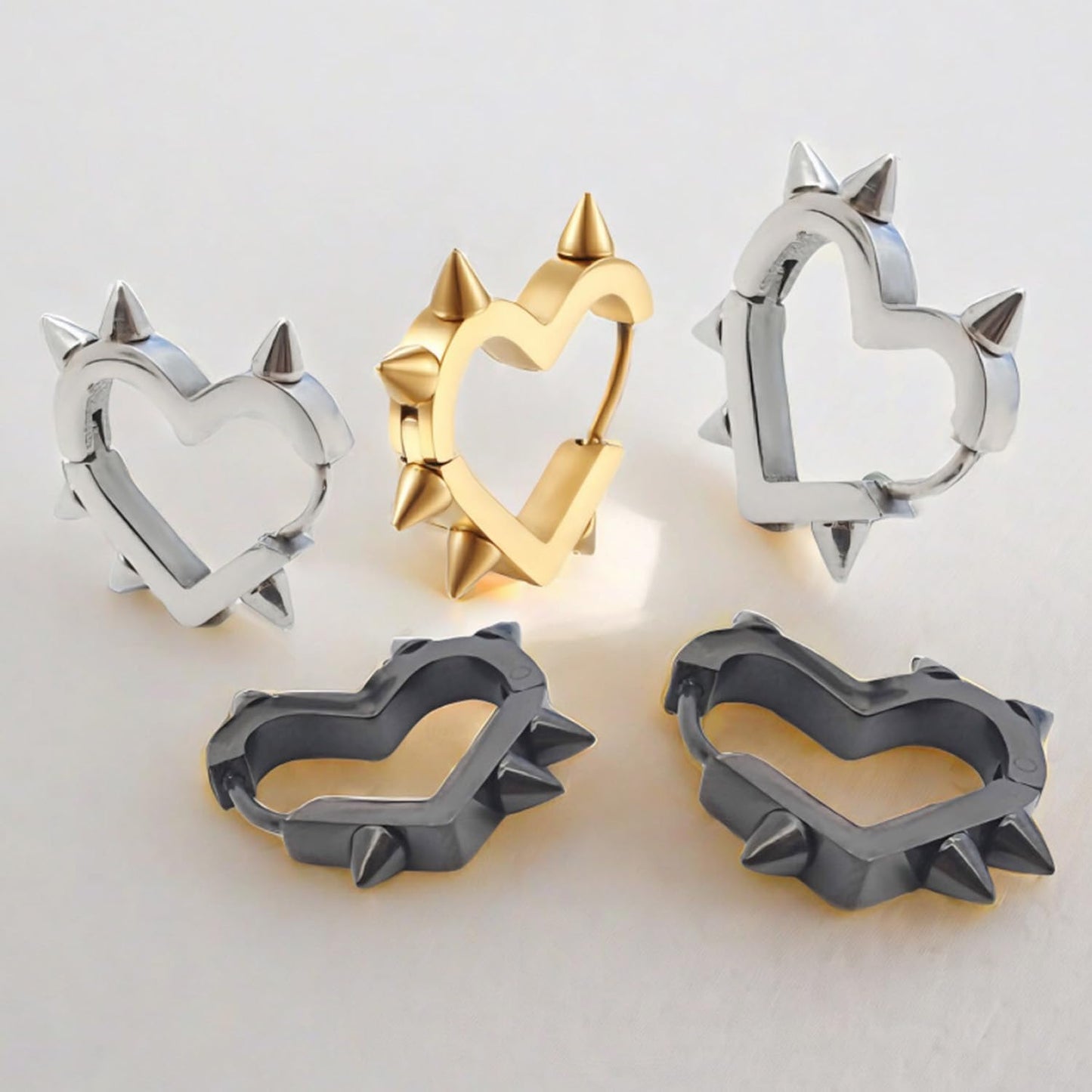 Gothic Heart Earrings,Huggie Hoop Spike Punk Grunge Emo Y2K Earrings Christmas Goth Jewelry Gift for Women