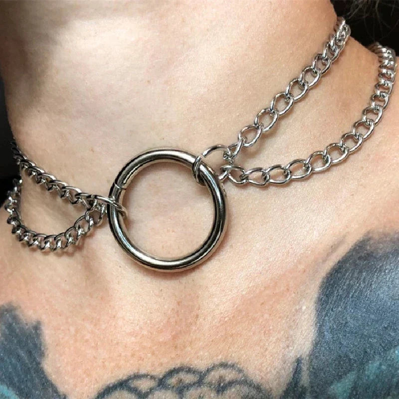 Elegant ring choker necklace from PressureDen.store featuring a sleek design, perfect for any occasion, close-up view of the jewelry.