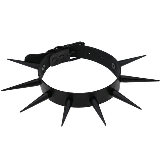 Rebel Spike Choker Necklace – Cyberpunk Leather Collar for Rave and Goth Styles