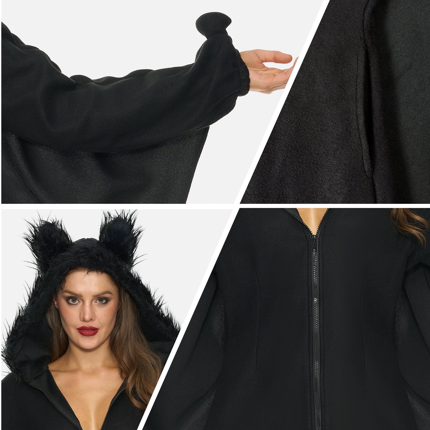 Joyfy Women's Bat Zip Hoodie - Perfect Halloween Costume for Adults, Ideal for Parties and Cosplay