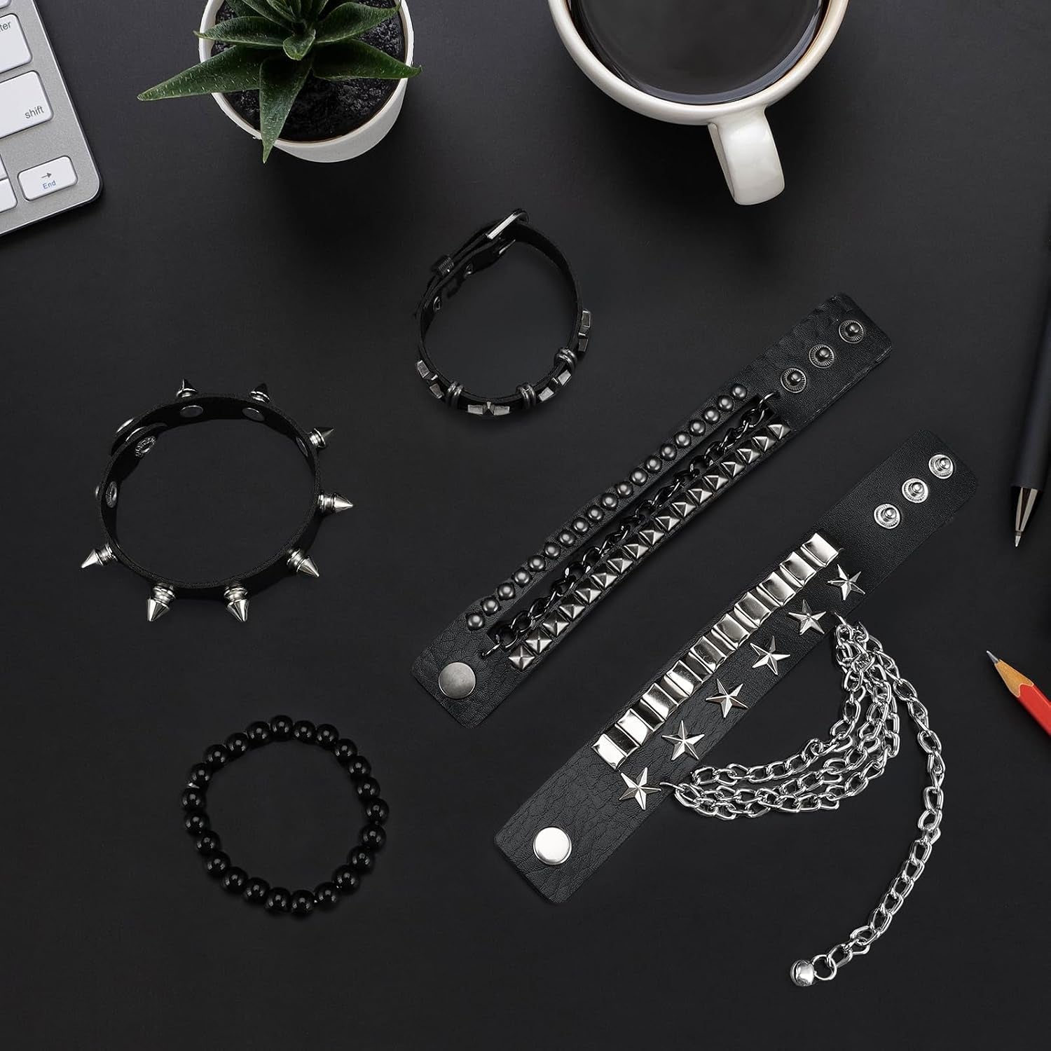 Emo Bracelets Punk Rock Studded Bracelet for Women Men Goth Leather Spiked Bracelets Emo Jewelry Accessories