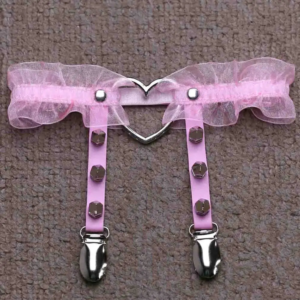 Lace Leg Garter Harness for Women Adjustable Heart Leg Harness Cosplay Goth Gothic Jewelry