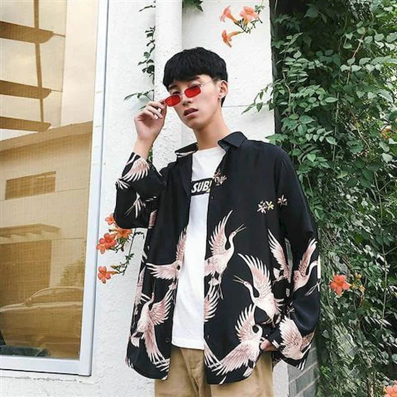 Long sleeve goth shirt with lightning design for men and women, featuring Korean Harajuku retro hip-hop style.