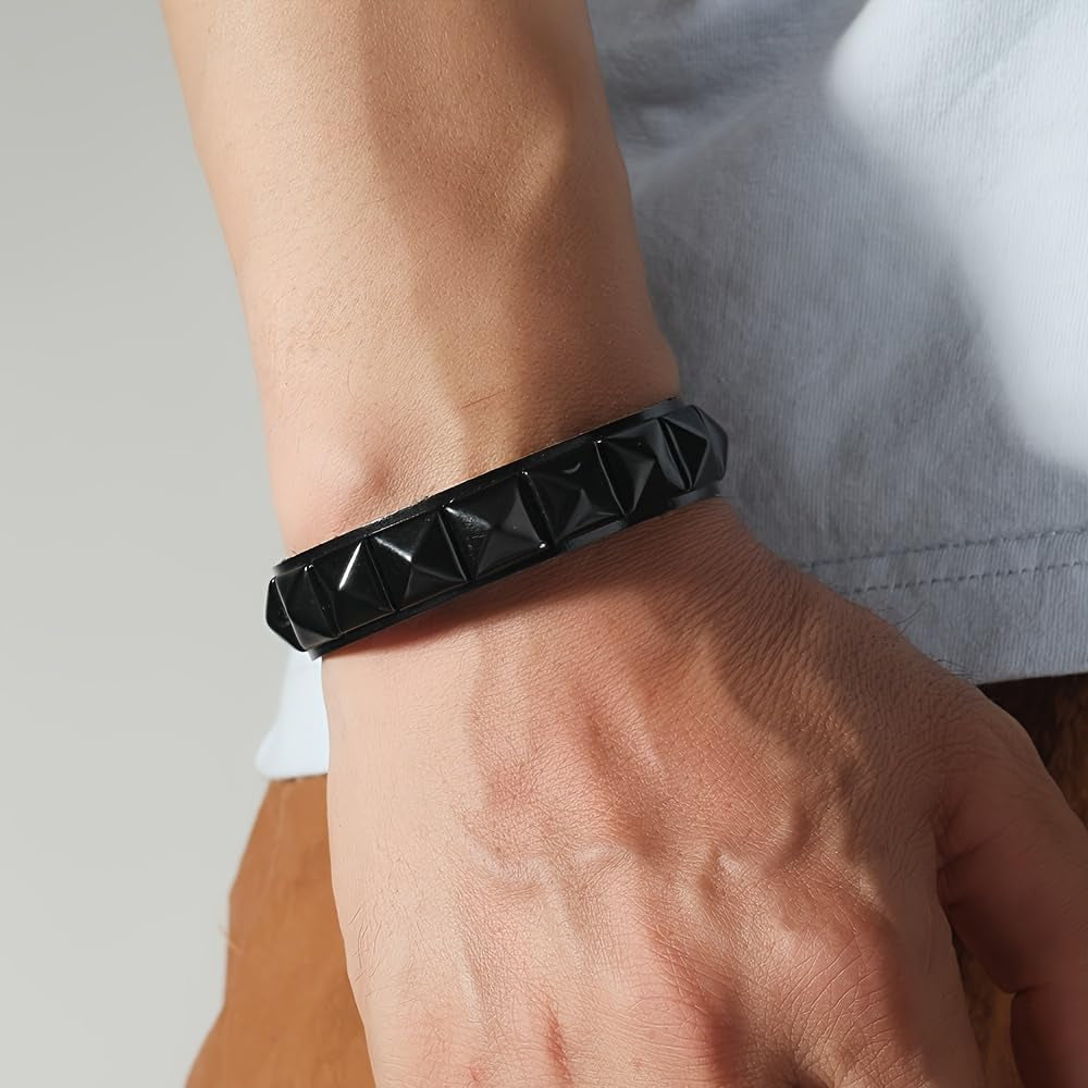 4 Pcs Punk Rock Leather Studded Bracelets for Men Women 80S Gothic Spike Cuff Bracelet Set Emo Accessories for Rocker Outfits