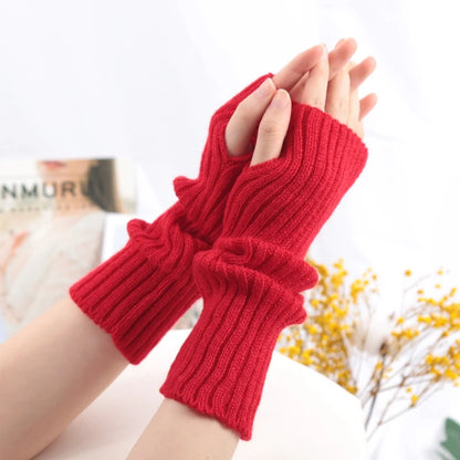 Chic women's long fingerless gloves by PressureDen.store, cozy winter arm sleeves with goth and punk style detail.