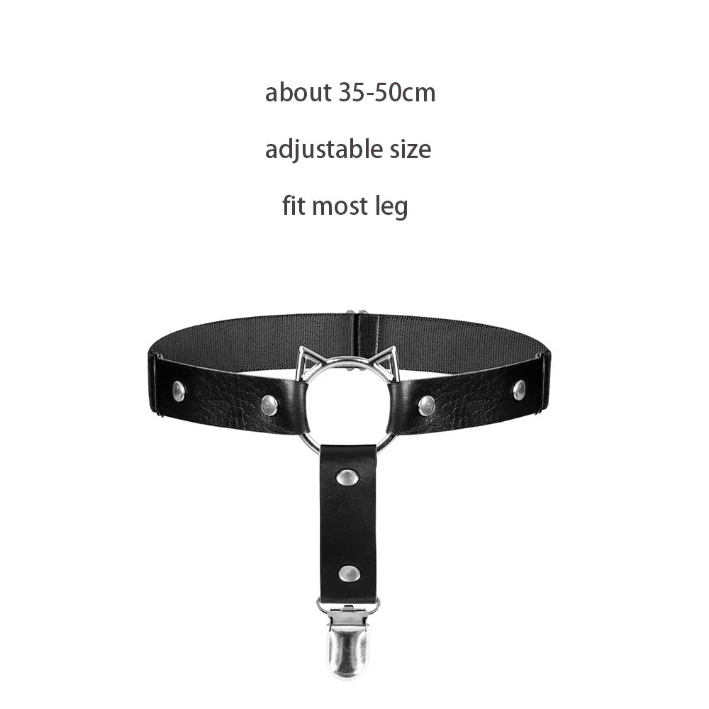 Sexy Leather Heart Belt Elastic Leg Thigh Garter Girl Women Harness Goth Accessories Black Gothic Rivet Punk Anklet