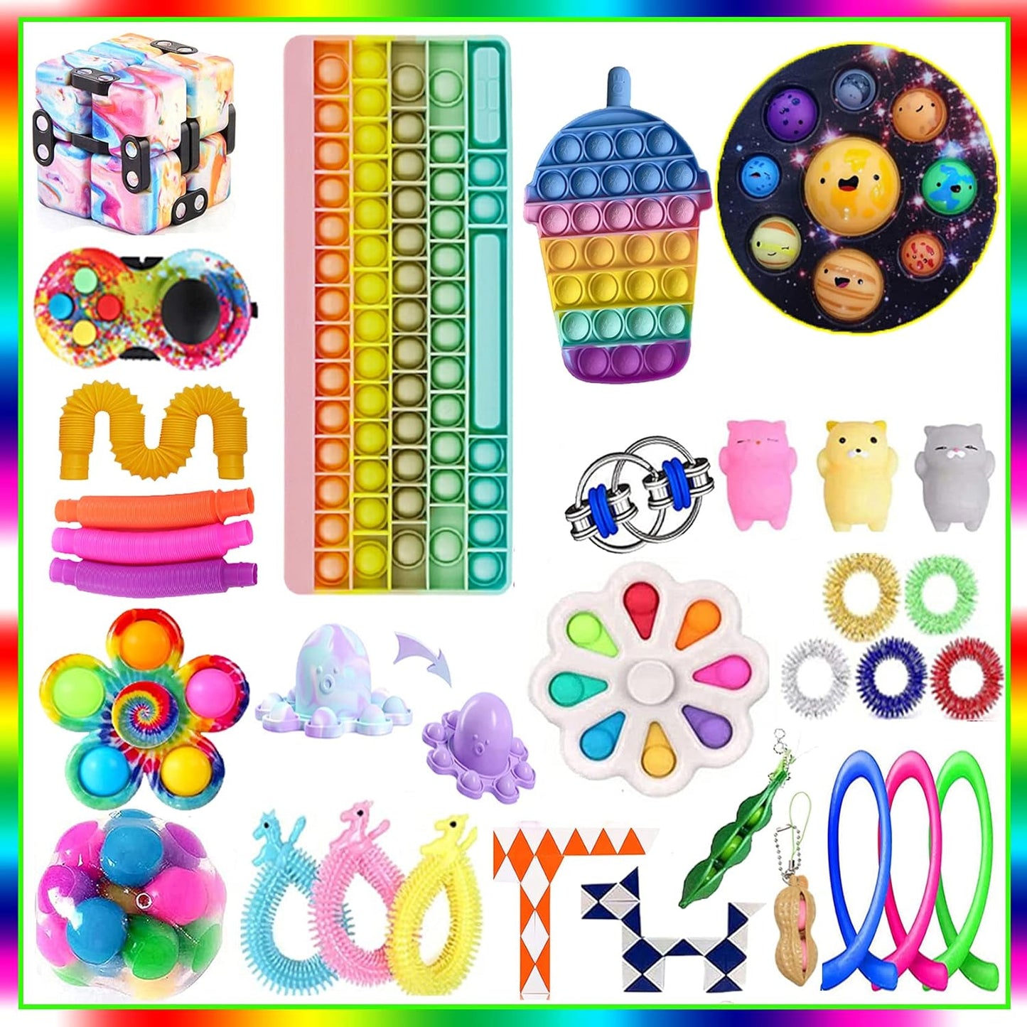 33-Piece Sensory Fidget Toy Set - Stress Relief for Kids with Pop & Dimple Fidgets, Ball Tube, Spinner & More!