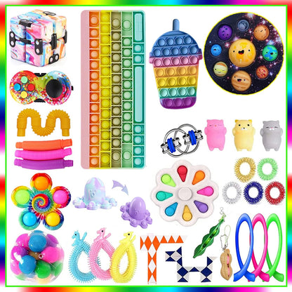 33-Piece Sensory Fidget Toy Set - Stress Relief for Kids with Pop & Dimple Fidgets, Ball Tube, Spinner & More!