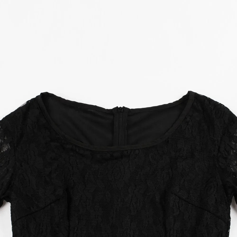 Gothic Glam vintage lace flare mini dress by PressureDen.store, featuring black lace details perfect for Halloween and party occasions.
