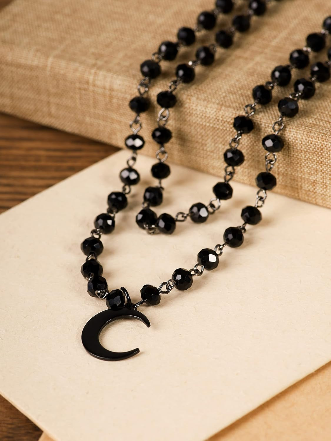 Black gothic layered crescent moon choker necklace by Sacina, featuring a stylish design perfect for gothic fashion and accessories.