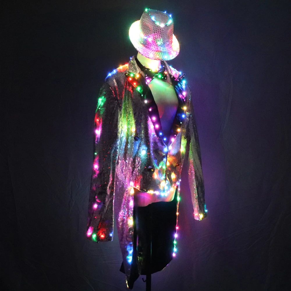 Fashion Swallowtail LED Tuxedo Luminous Costumes Glowing Vestidos LED Clothing Show Men LED Clothes Dance Accessories