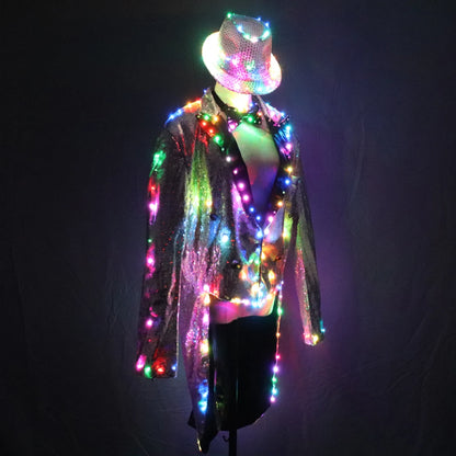 Fashion Swallowtail LED Tuxedo Luminous Costumes Glowing Vestidos LED Clothing Show Men LED Clothes Dance Accessories