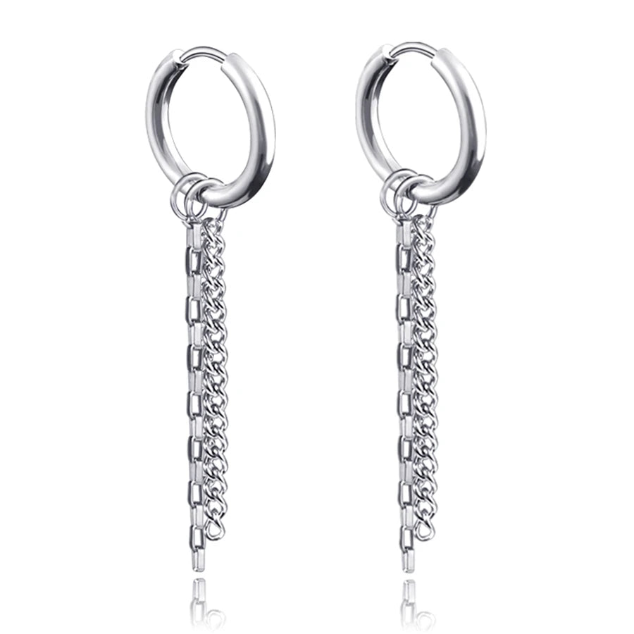New Punk Stainless Steel Chain Hoop Earrings for Women Men 2021 Trendy Goth Pop Hip Hop Pendants Ear Jewelry Accessories Earring
