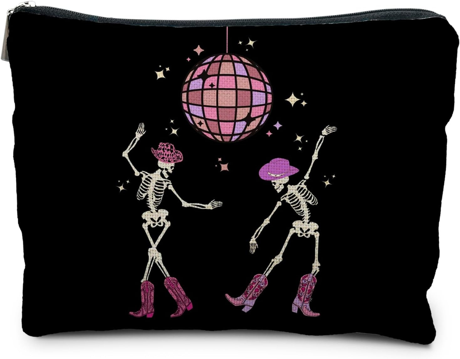 Funny Disco Dancing Skeleton Makeup Bag, Goth Gothic Skull Cosmetic for Women, Halloween Gifts, Dark Academia Makeup Pouch, Horror Bag