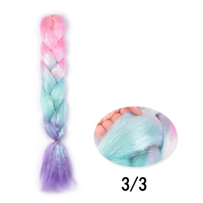 Rainbow Ombre Jumbo Braid Hair Glitter Tinsel Extensions - Sparkle Up Your Festival Look!