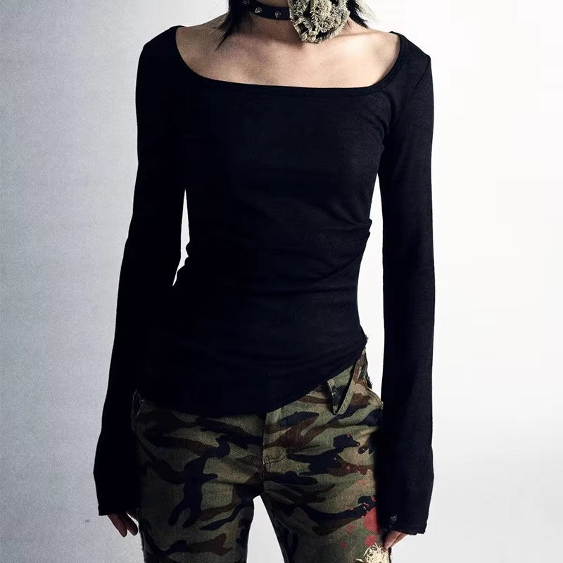 90s vintage E-girl emo graphic print long sleeve T-shirt by PressureDen, featuring Y2K grunge and goth streetwear style for women.