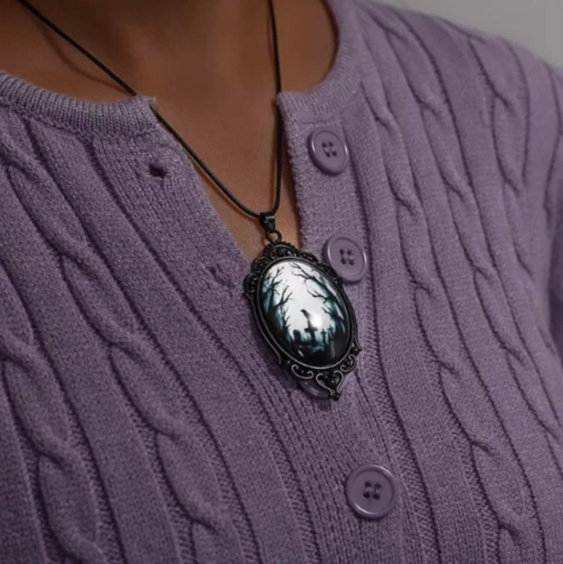 Goth Raven Cameo Necklace - Gothic Crow Pendant, Vintage Halloween Witch Jewelry for Women