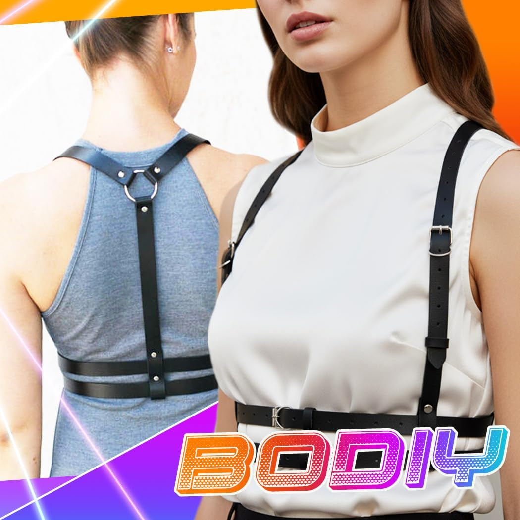 Black Waist Harness Belt Fashion plus Size Leather Harness Belts Goth Chest Body Belt for Women