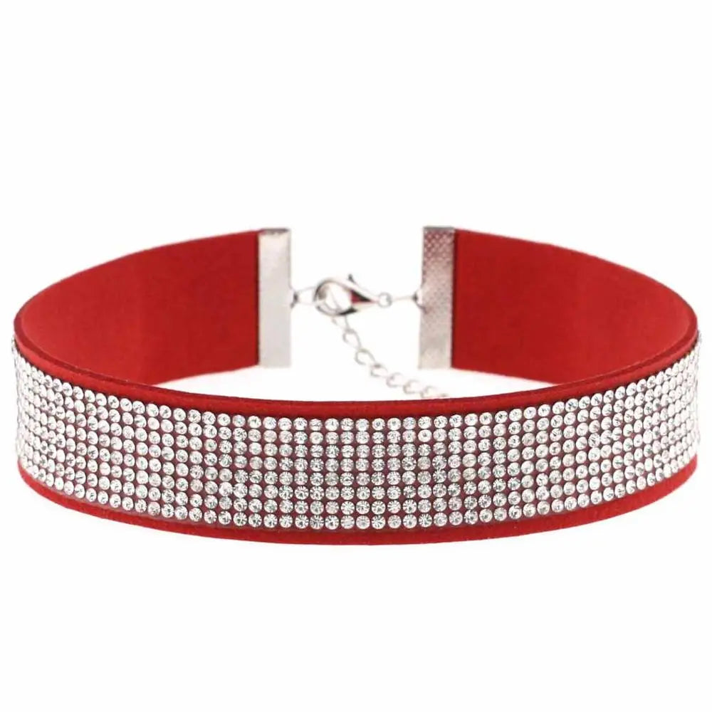 Trendy Harajuku goth crystal choker necklace with black PU leather collar, perfect for punk fashion and edgy style.
