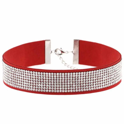 Trendy Harajuku goth crystal choker necklace with black PU leather collar, perfect for punk fashion and edgy style.